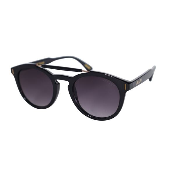 Velvet Eyewear AMELIA Round Aviator Sunglasses - Black / Gray Fade - NWT - Picture 2 of 10